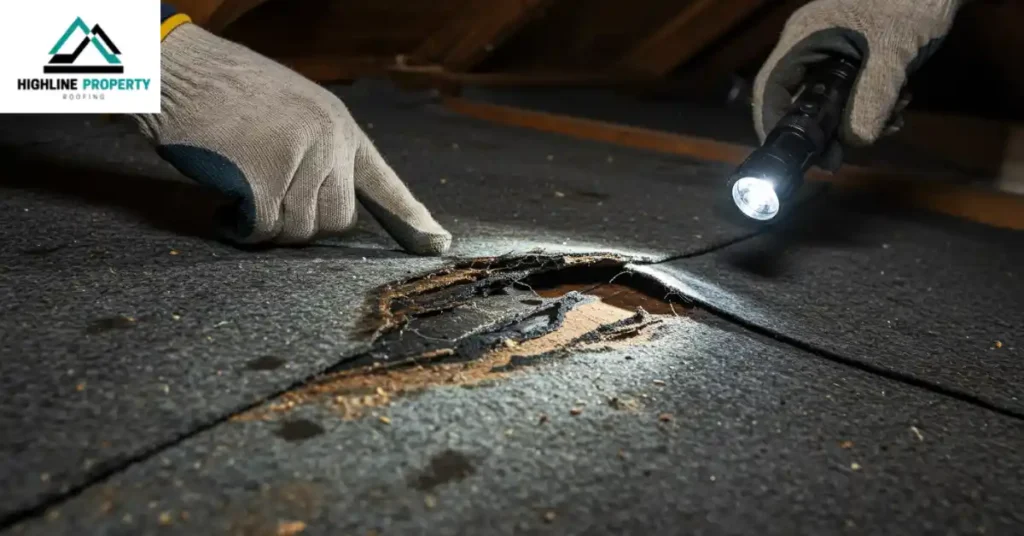 Find the Damaged Area for fixing roof felt from inside